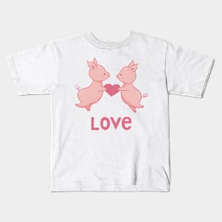 Lovely pigs with heart in hand drawn cartoon style Kids T-Shirt